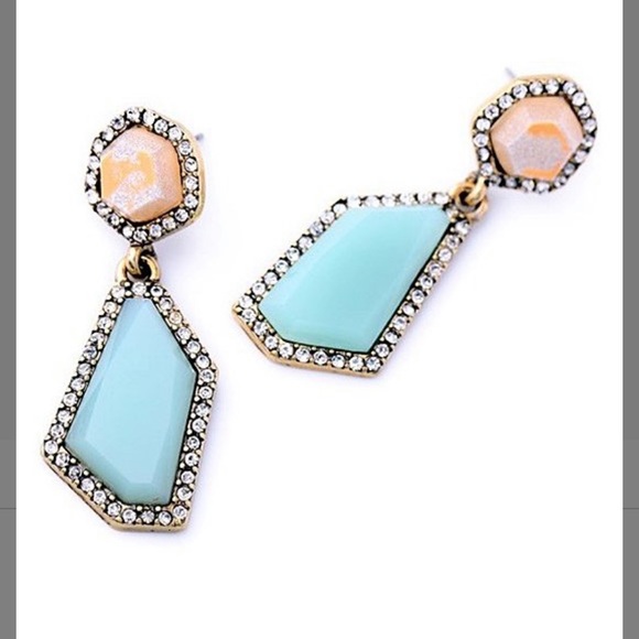 Crystal & Blue Geometric Drop Earrings - Picture 1 of 2